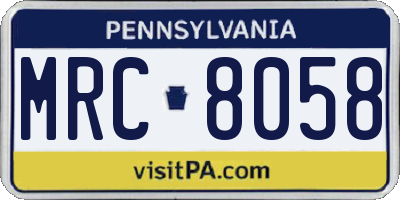 PA license plate MRC8058