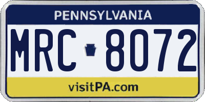 PA license plate MRC8072