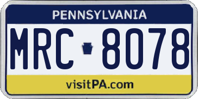 PA license plate MRC8078