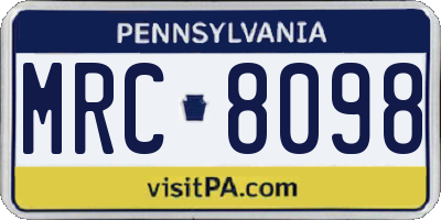 PA license plate MRC8098