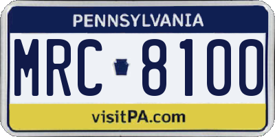PA license plate MRC8100