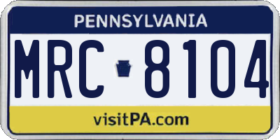 PA license plate MRC8104