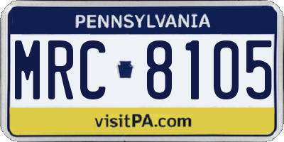 PA license plate MRC8105