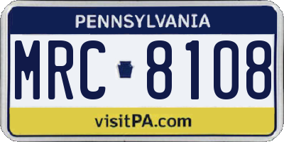 PA license plate MRC8108