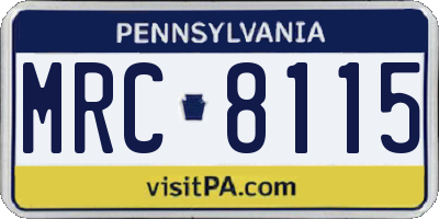 PA license plate MRC8115