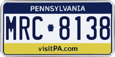 PA license plate MRC8138