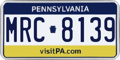 PA license plate MRC8139