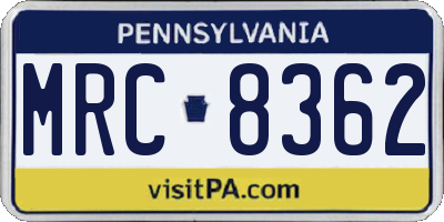 PA license plate MRC8362
