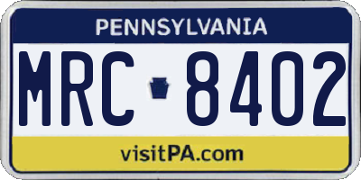 PA license plate MRC8402