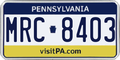 PA license plate MRC8403