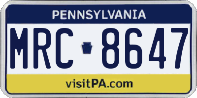 PA license plate MRC8647