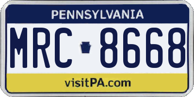 PA license plate MRC8668