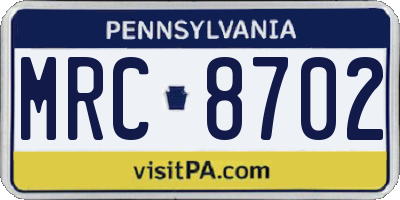 PA license plate MRC8702