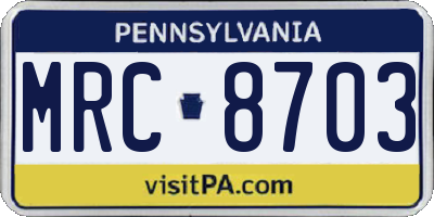 PA license plate MRC8703