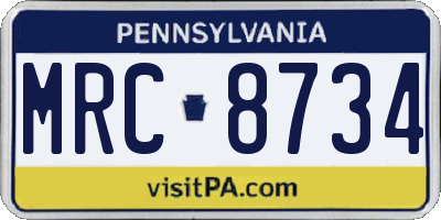 PA license plate MRC8734