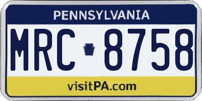 PA license plate MRC8758