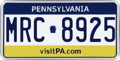 PA license plate MRC8925
