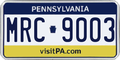 PA license plate MRC9003