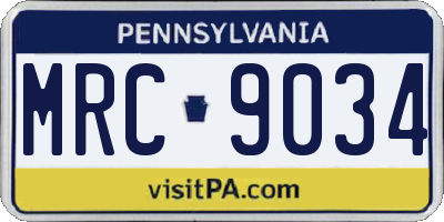 PA license plate MRC9034