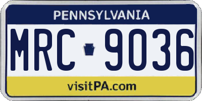 PA license plate MRC9036