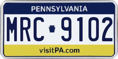 PA license plate MRC9102