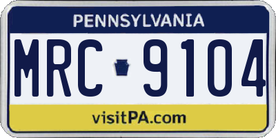 PA license plate MRC9104