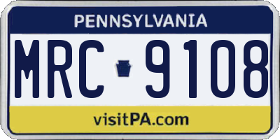 PA license plate MRC9108