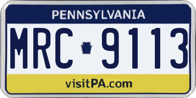 PA license plate MRC9113