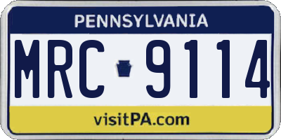 PA license plate MRC9114
