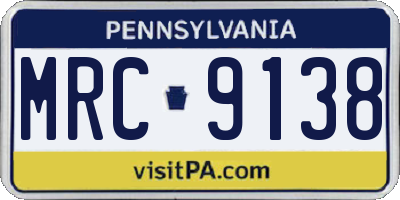 PA license plate MRC9138