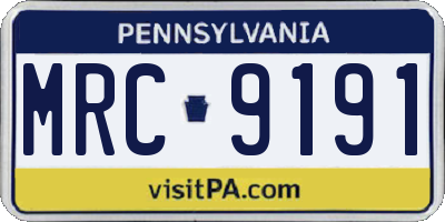 PA license plate MRC9191
