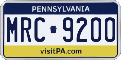 PA license plate MRC9200