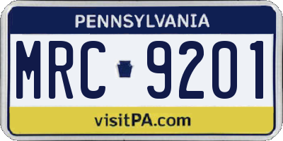 PA license plate MRC9201