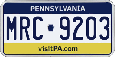 PA license plate MRC9203