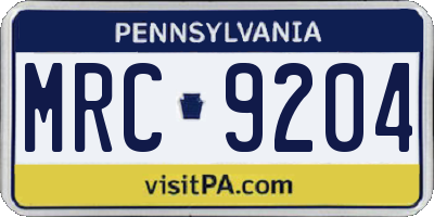 PA license plate MRC9204