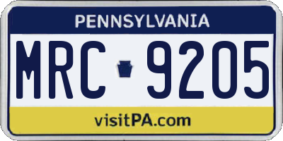 PA license plate MRC9205