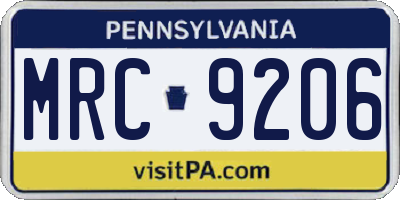 PA license plate MRC9206