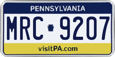 PA license plate MRC9207