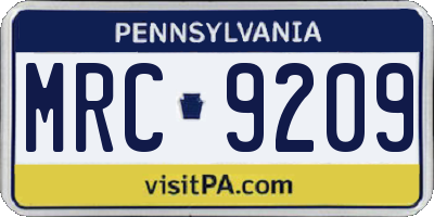 PA license plate MRC9209