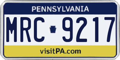 PA license plate MRC9217