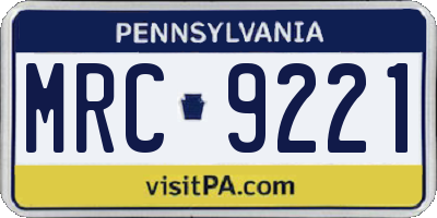 PA license plate MRC9221