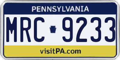 PA license plate MRC9233