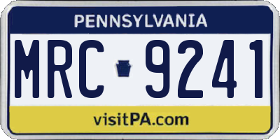 PA license plate MRC9241