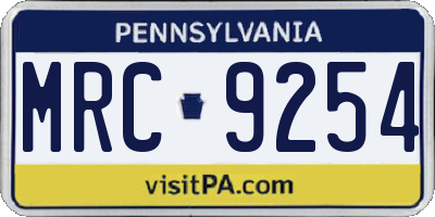PA license plate MRC9254