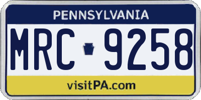 PA license plate MRC9258