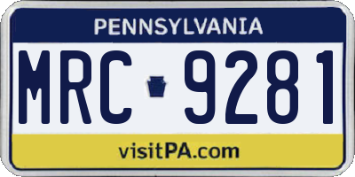 PA license plate MRC9281