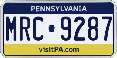 PA license plate MRC9287