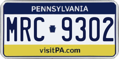 PA license plate MRC9302