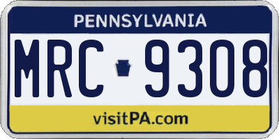 PA license plate MRC9308