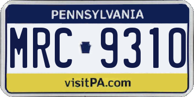 PA license plate MRC9310